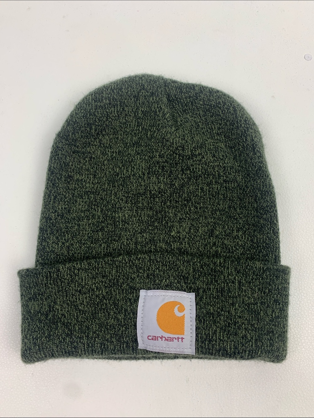 Carhartt Dark Olive Heather green Cuffed Knit Beanie with Logo Patch OS